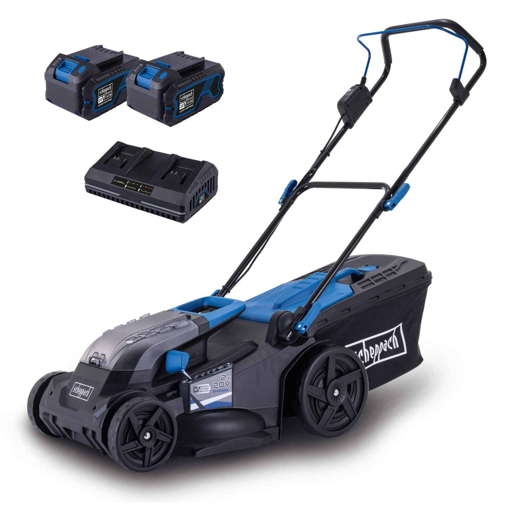 40V Cordless Brushless Lawn Mower with 43cm Cutting Width, 2×4Ah Batteries, Twin Charger, 50L Grass Box