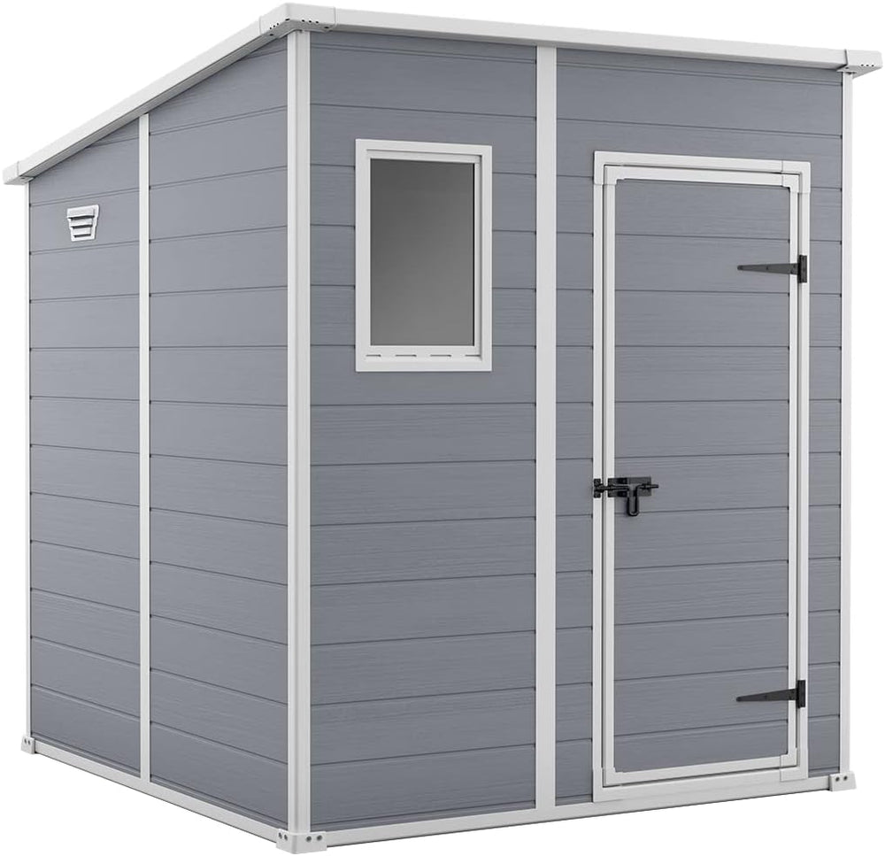 6 x 6 ft Outdoor Garden Storage Shed with Single Door, Window & Heavy-Duty Floor Panel
