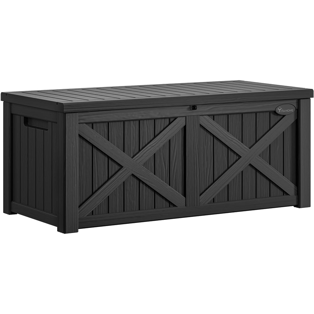 Large Outdoor Storage Box and Bench 450L, X-Front Design, Black