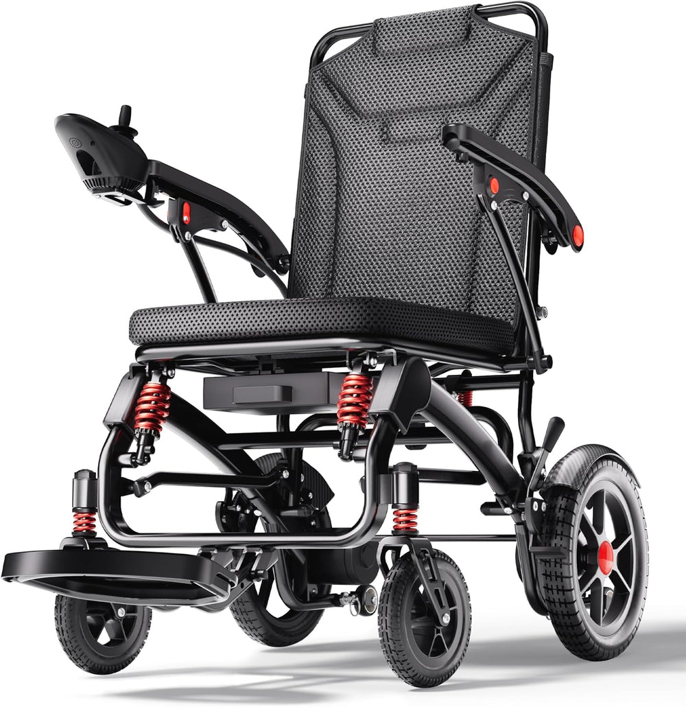 Ultra Lightweight Foldable Electric Wheelchair for Adults, 25 Mile Range, Portable All-Terrain Power Chair with 360° Joystick
