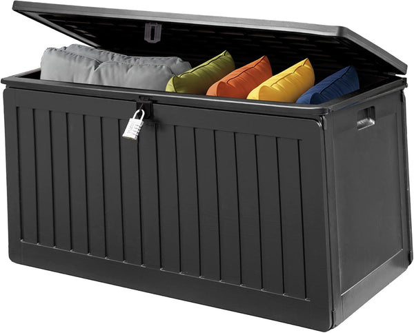 Garden Storage Box and Bench 270L, Lockable, Wood Effect