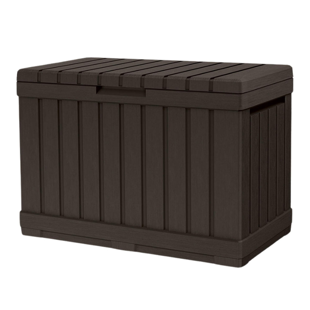Outdoor Garden Storage Box 190L, Brown Wood Effect, Lockable Lid