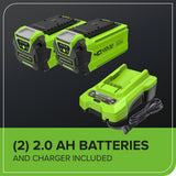 40V Cordless Lawn Mower, 35cm Cutting Width, 2×2Ah Batteries, Charger, 40L Grass Bag, 5 Cutting Heights