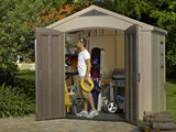 8 x 6 ft Outdoor Garden Storage Shed with Double Doors, Skylight, Window & Heavy-Duty Floor Panel
