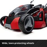 36V Cordless Brushless Lawn Mower, 43cm Cutting Width, 2×4Ah Batteries, 2 Fast Chargers, 63L Grass Bag