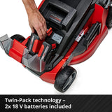 36V Cordless Brushless Lawn Mower, 43cm Cutting Width, 2×4Ah Batteries, 2 Fast Chargers, 63L Grass Bag